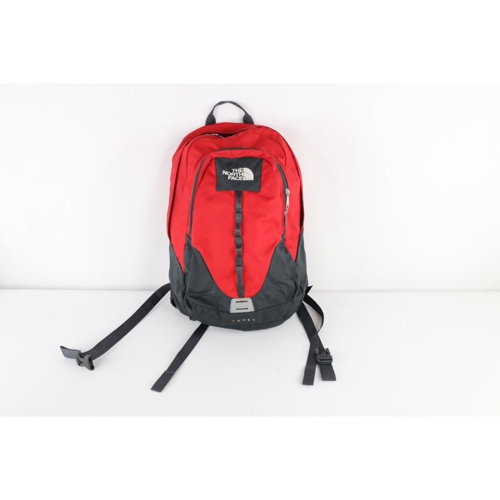 Vintage Distressed Spell Out The North Face Vault Hiking Backpack Book Bag Red